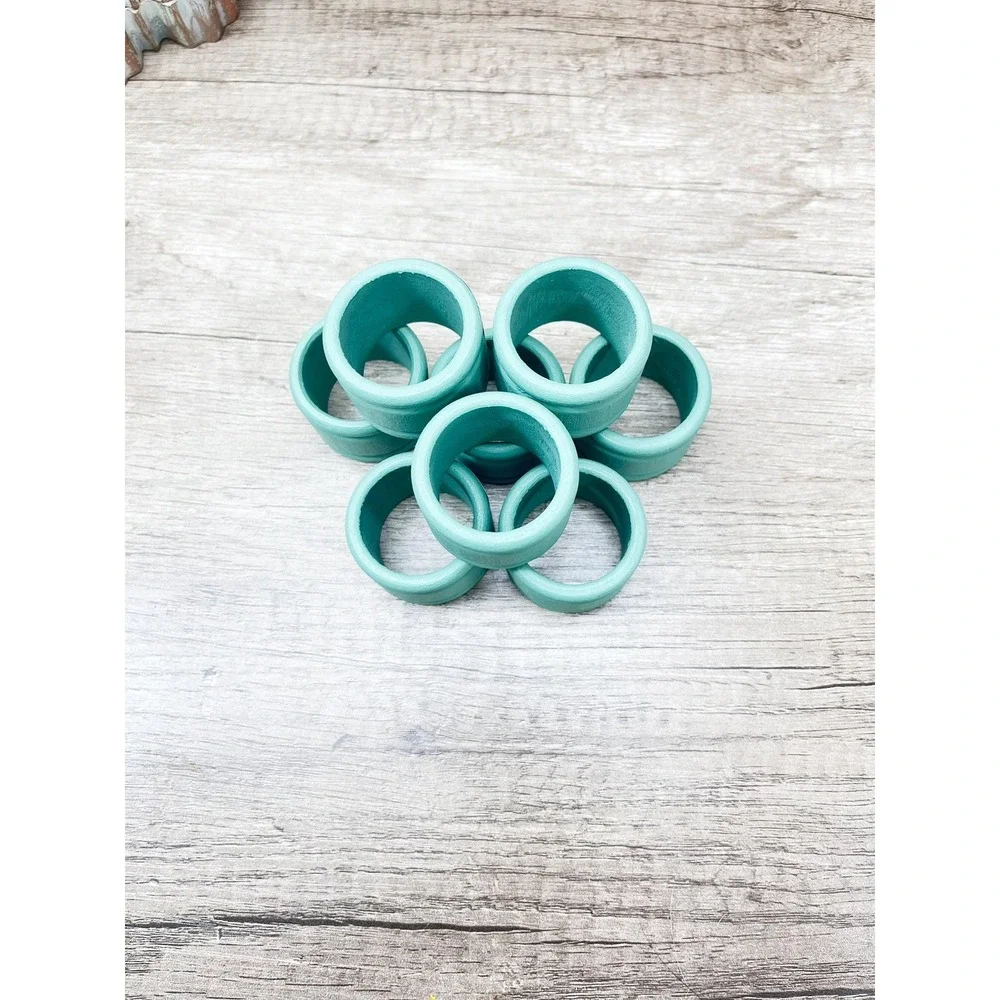 Vintage Blue-Green Napkin Rings - Retro Set of 8